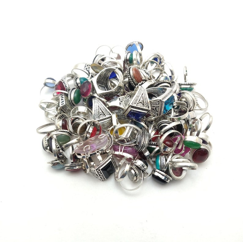 925 Silver Overlay Womens Fashion Rings Wholesale Lot 1-100 Pieces~ Mix Stone Rings lot~ Mix Sizes