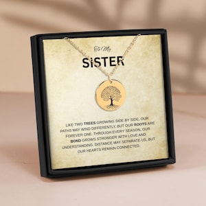 Regalo per mia sorella: collana con albero della vita e biglietto con messaggio sentito. Gioielli significativi per sorelle per compleanno, Natale o semplicemente perché.