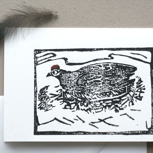 Original linocut folding card, chicken, limited edition image 1