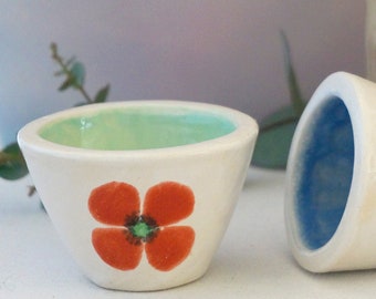 Small bowl, ceramic, doll kitchen accessories, toy bowl with floral motif, handmade