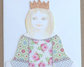 Carte pliante pour un anniversaire, princesse, carte pliante pour enfant, collage original