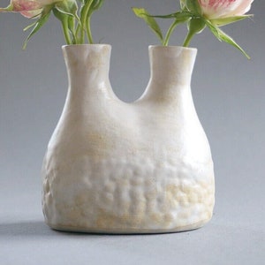 Vase with 2 necks, double vase with relief for single flowers, matt glaze, handmade image 1