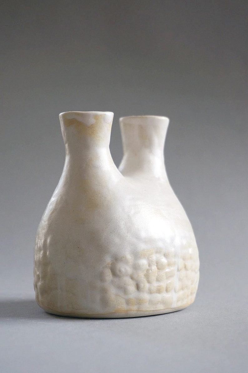 Vase with 2 necks, double vase with relief for single flowers, matt glaze, handmade image 3