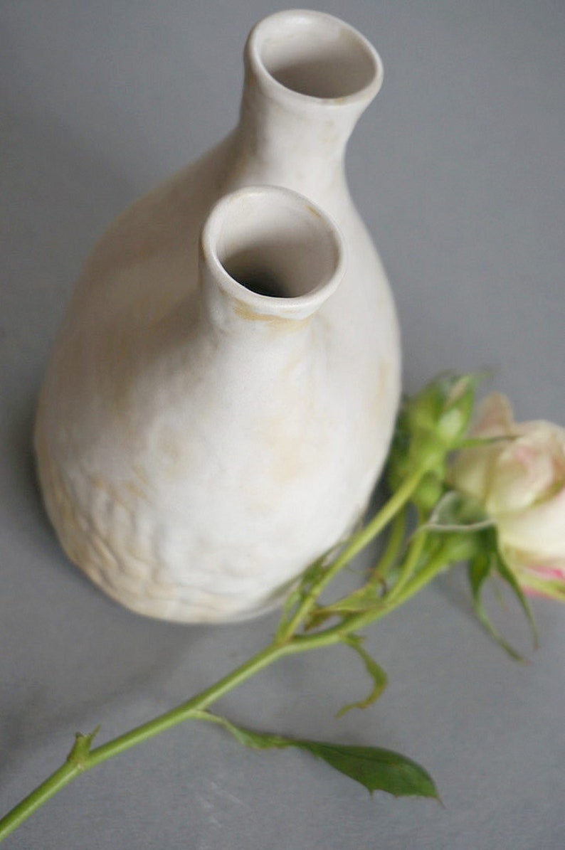 Vase with 2 necks, double vase with relief for single flowers, matt glaze, handmade image 2