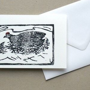 Original linocut folding card, chicken, limited edition image 3