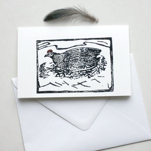 Original linocut folding card, chicken, limited edition image 2