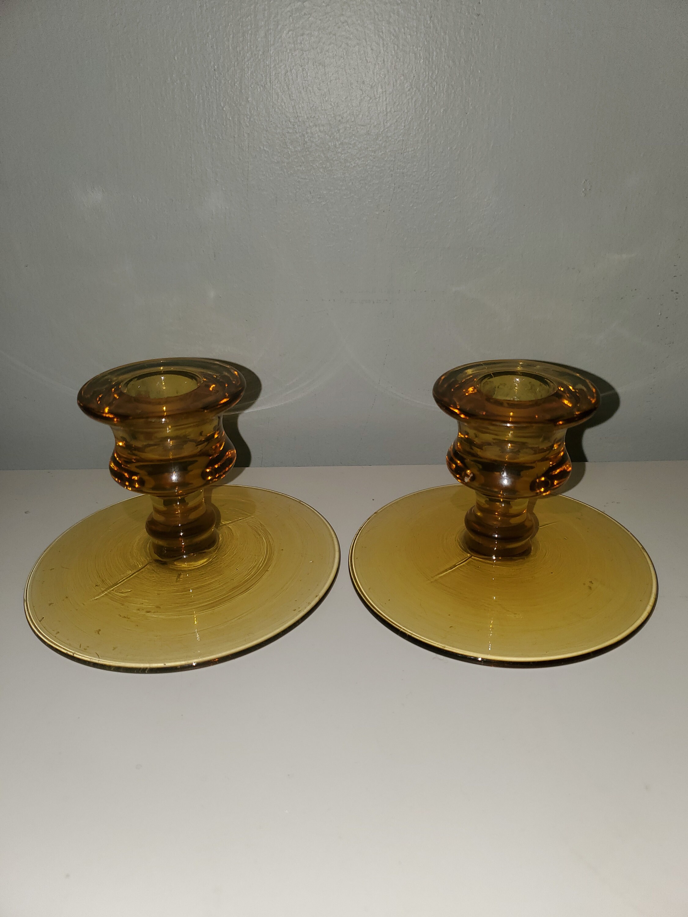MCM/Vintage amber glass/glass candle holders/1970s/Candle Etsy