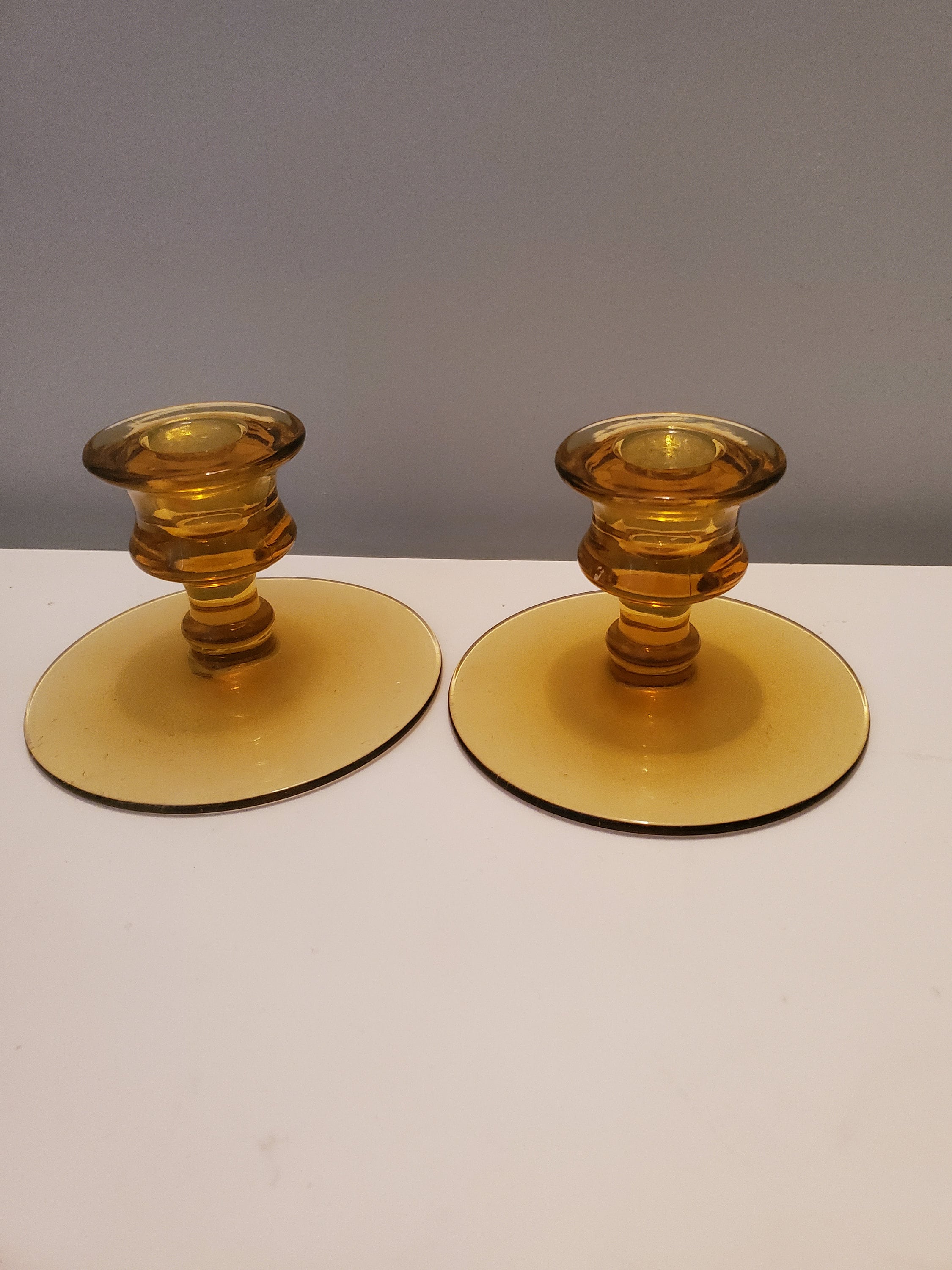 MCM/Vintage amber glass/glass candle holders/1970s/Candle Etsy