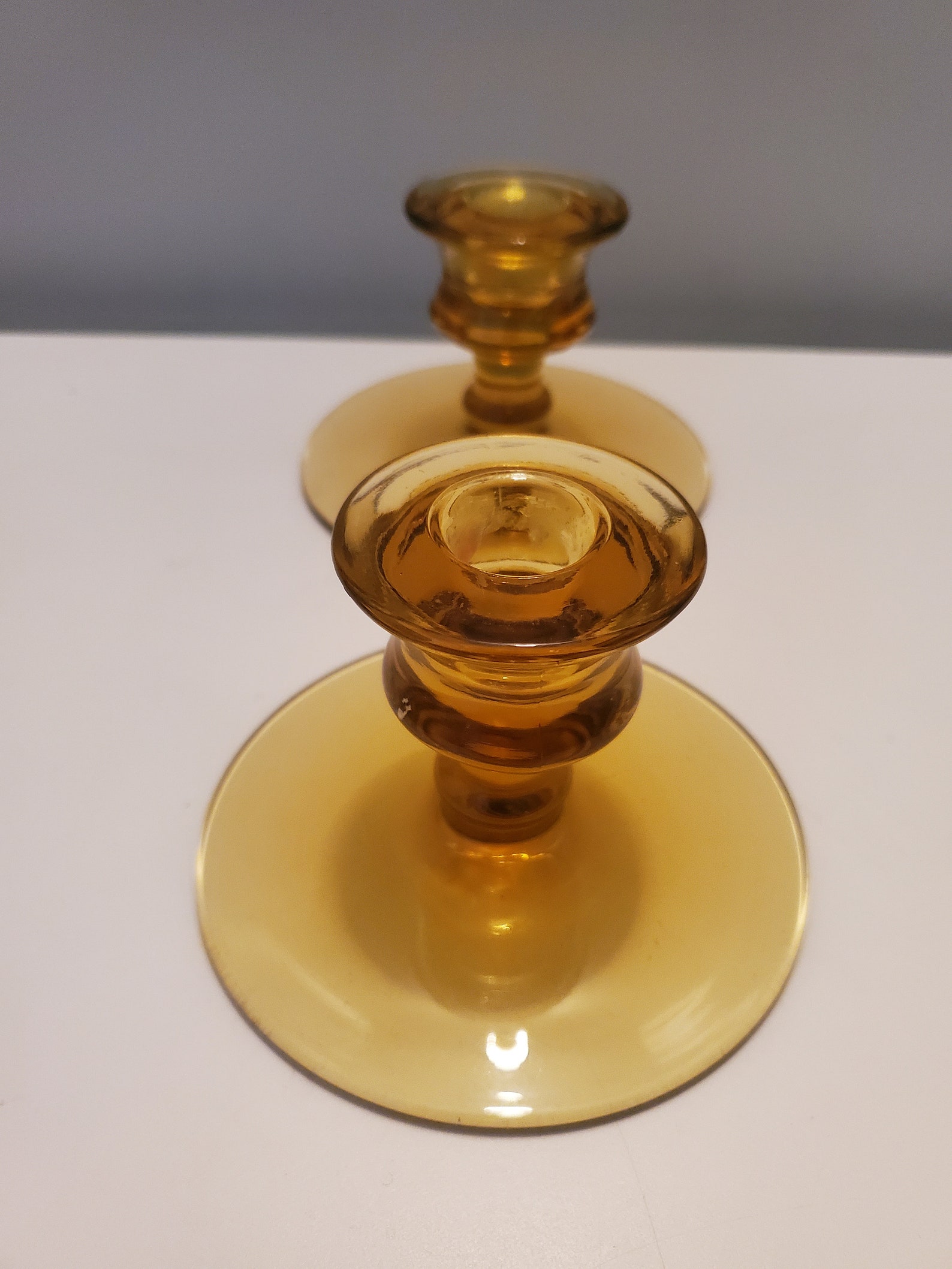 MCM/Vintage amber glass/glass candle holders/1970s/Candle Etsy