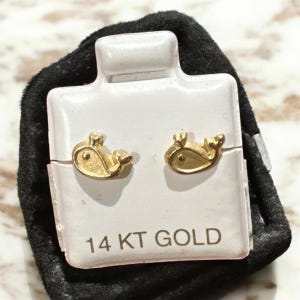 14K Baby Whale Earrings