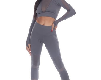 Hoge taille grijze achterzak leggings