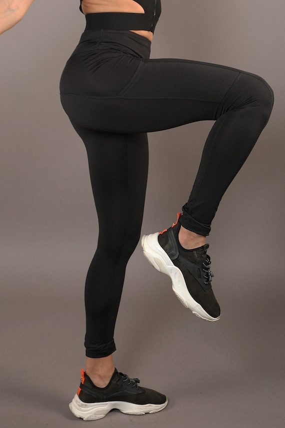 High Waisted Black Leggings With Side Pockets plus Size 