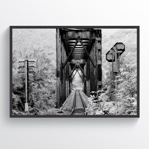 Black And White Railway Bridge Photography, Railway Poster, Vintage Railway Print, Black And White Wall Art