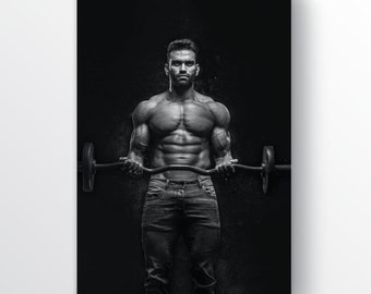 Black And White Fitness Wall Art, Bodybuilder Poster, Bodybuilding Wall Decor, Gym Decor