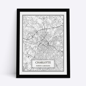Charlotte Carte de la ville détaillée Charlotte Carte Charlotte Wall Art Charlotte Canvas Print Charlotte Poster Charlotte Gift North Carolina Carte