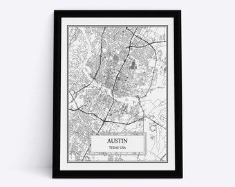 Austin City Map Detailed Austin Map Austin Wall Art Austin Print Austin Canvas Austin Poster Austin Gift Austin Decor USA City Map Texas