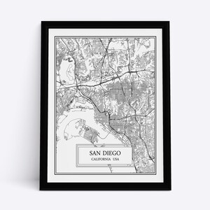 Mapa de la ciudad de San Diego detallado Mapa de San Diego Wall Art San Diego Print San Diego Poster San Diego Canvas California San Diego Gift