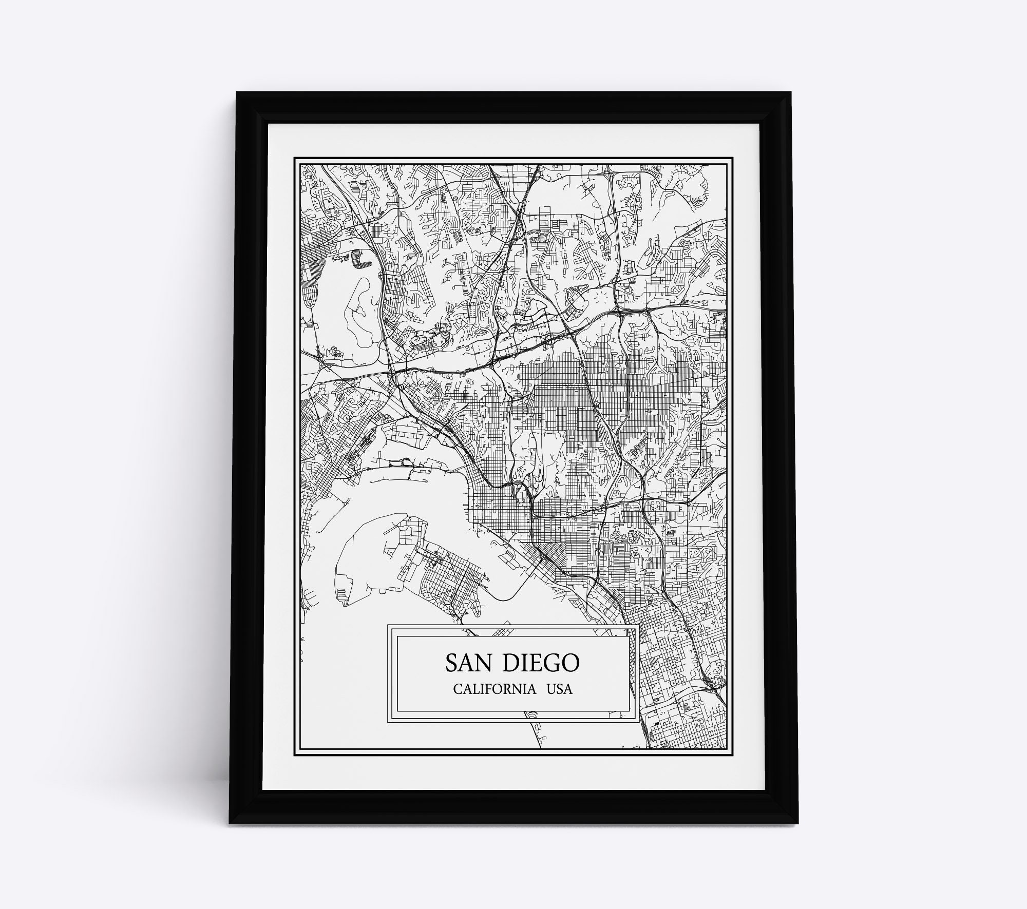 San Diego City Map Detailed San Diego Map San Diego Wall Art San Diego ...