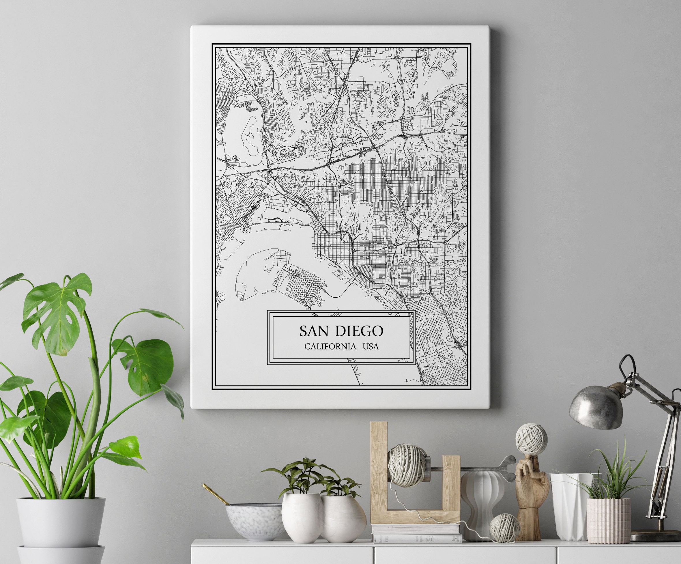 San Diego City Map Detailed San Diego Map San Diego Wall Art San Diego ...