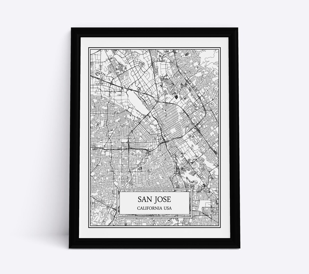 San Jose City Map Detailed San Jose Map San Jose Wall Art San Jose Print San Jose Poster San