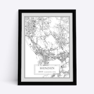Shenzhen Carte de la ville détaillée Shenzhen Carte Shenzhen Wall Art Shenzhen Carte Imprimer Shenzhen Poster Shenzhen Canvas Shenzhen Gift China Carte chinoise