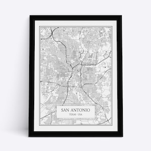 Mapa de la ciudad de San Antonio detallado Mapa de San Antonio Wall Art San Antonio Canvas San Antonio Print San Antonio Poster Texas Wall Art