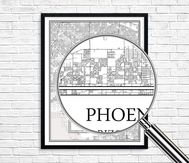 Phoenix City Map Detailed Phoenix Map Phoenix Wall Art Phoenix Print
