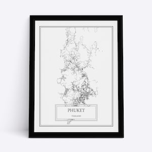 Carte de la ville de Phuket Carte détaillée Phuket Wall Art Phuket Imprimer Phuket Poster Phuket Toile Phuket Cadeau Thaïlande Décor Thaïlande Art mural