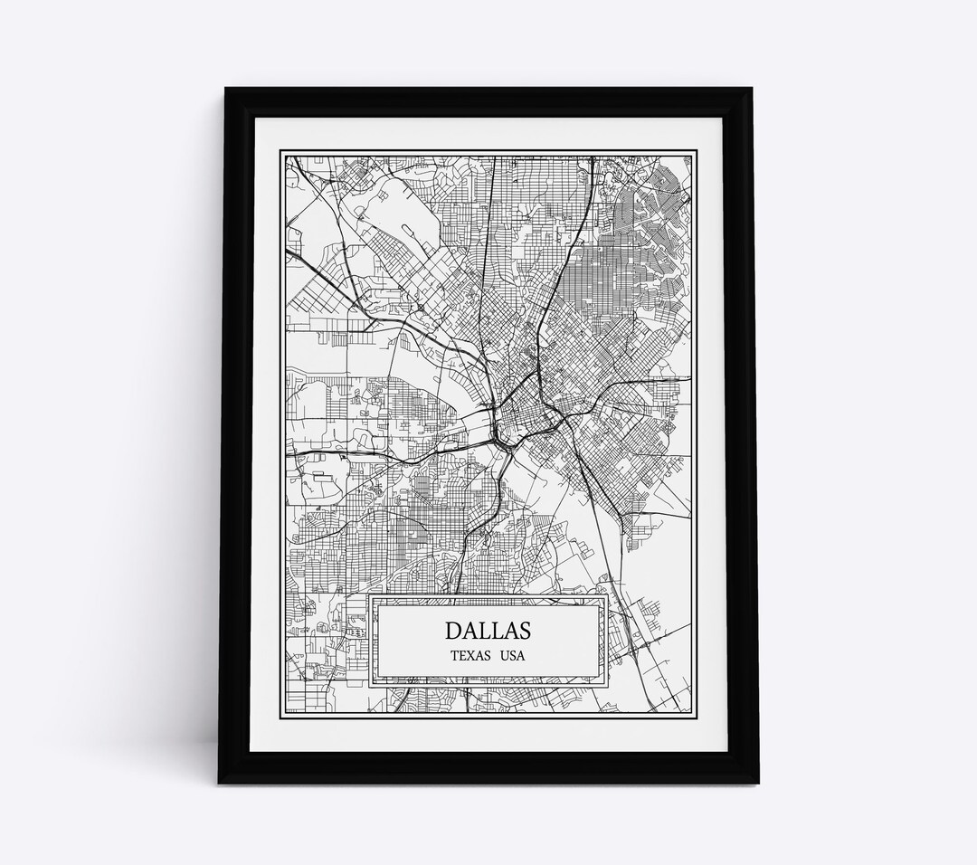 Dallas City Map Detailed Dallas Map Dallas Wall Art Dallas Print Dallas