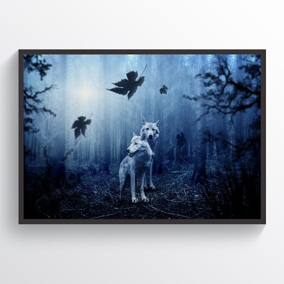 decorations forest art Mural art wolves nature print art art Illustration animals posters
