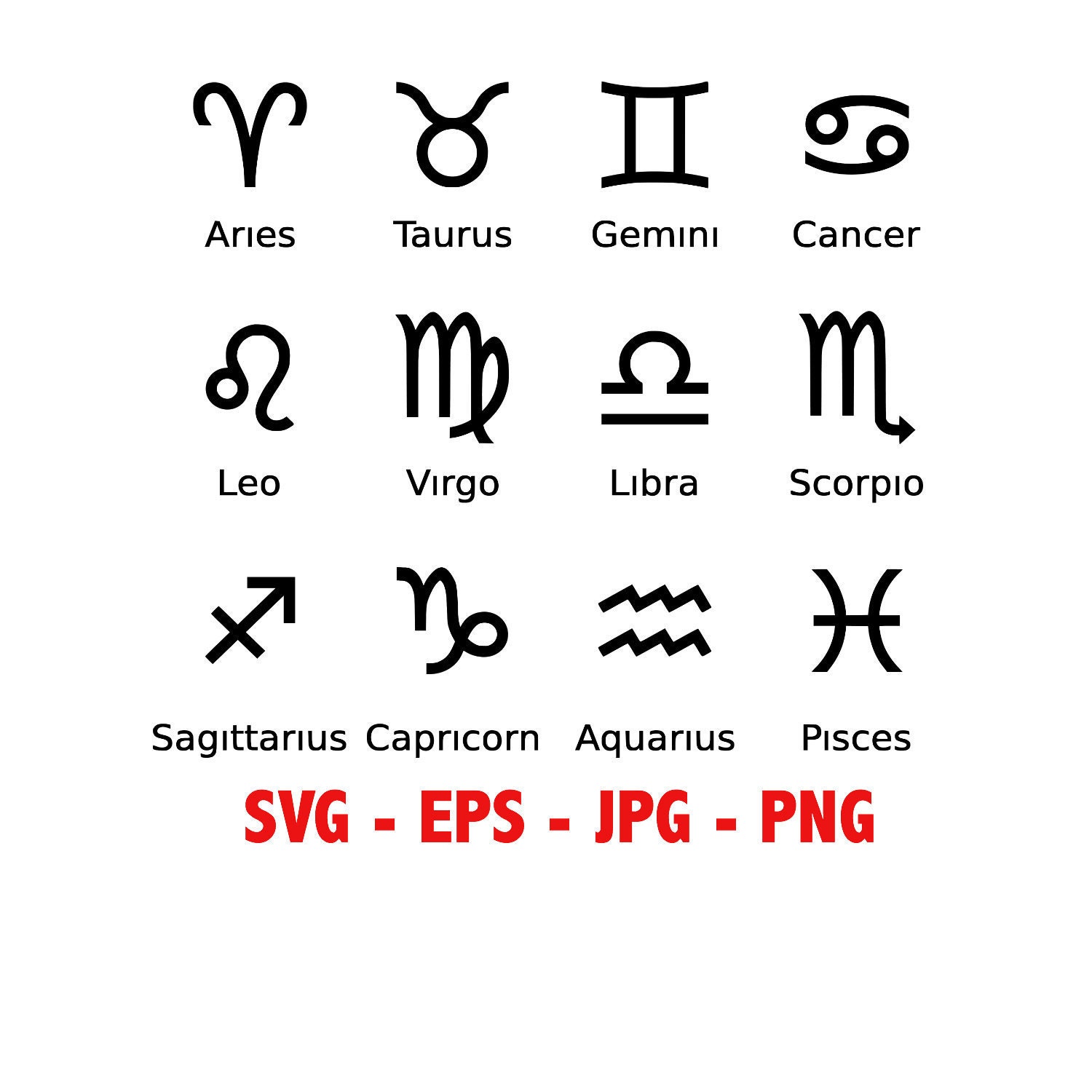 Zodiac signs 20 Instant Downloads 4-SVG, 4-PNG, 4-EPS, 4-dxf, 4-jpg d…
