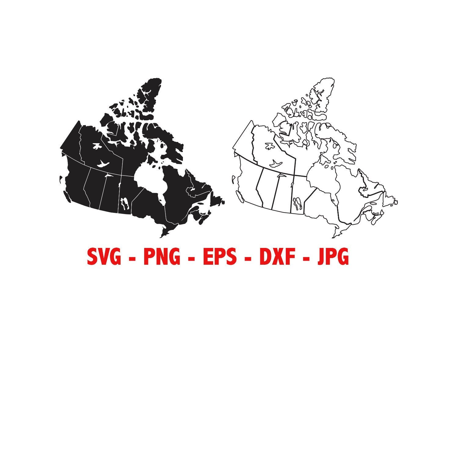 Canada Map 10 Instant Downloads 2-SVG 2-PNG 2-EPS 2-dxf | Etsy