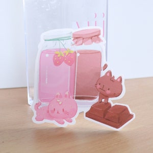 Adesivos de gatos com morango e leite com chocolate