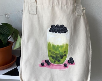 Matcha Boba Tea Organic Cotton Tote Bag - Aesthetic Asian Art