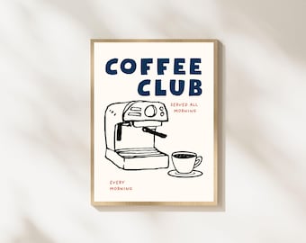 Coffee club wall art, coffee wall art, coffee station print, kitchen cafe decor, coffee lover gift, coffee poster, coffee art, cafe poster