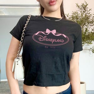 Maglietta Coquette Bow Disneyland Baby, Maglietta Disneyworld Baby, Maglietta da donna Girly Disney Girl Trip, Top corto Disney Matching Est 1955-1971