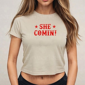 She Comin! ベビーTシャツ レディース Y2K クロップTシャツ ロデオ クロップトップ Tシャツ