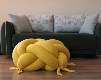 Large Knot Floor Cushion in yellow, Knot Floor Pillow, Modern Pouf, Large Pouf, Photo prop furniture, Meditation Pillow, Giant floor pillow