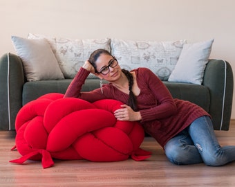 Large Red Knot Floor Cushion, Knot Floor Pillow, Modern Pouf, Floor pouf, Home Decoration Pillow, Photo prop, Photo furniture