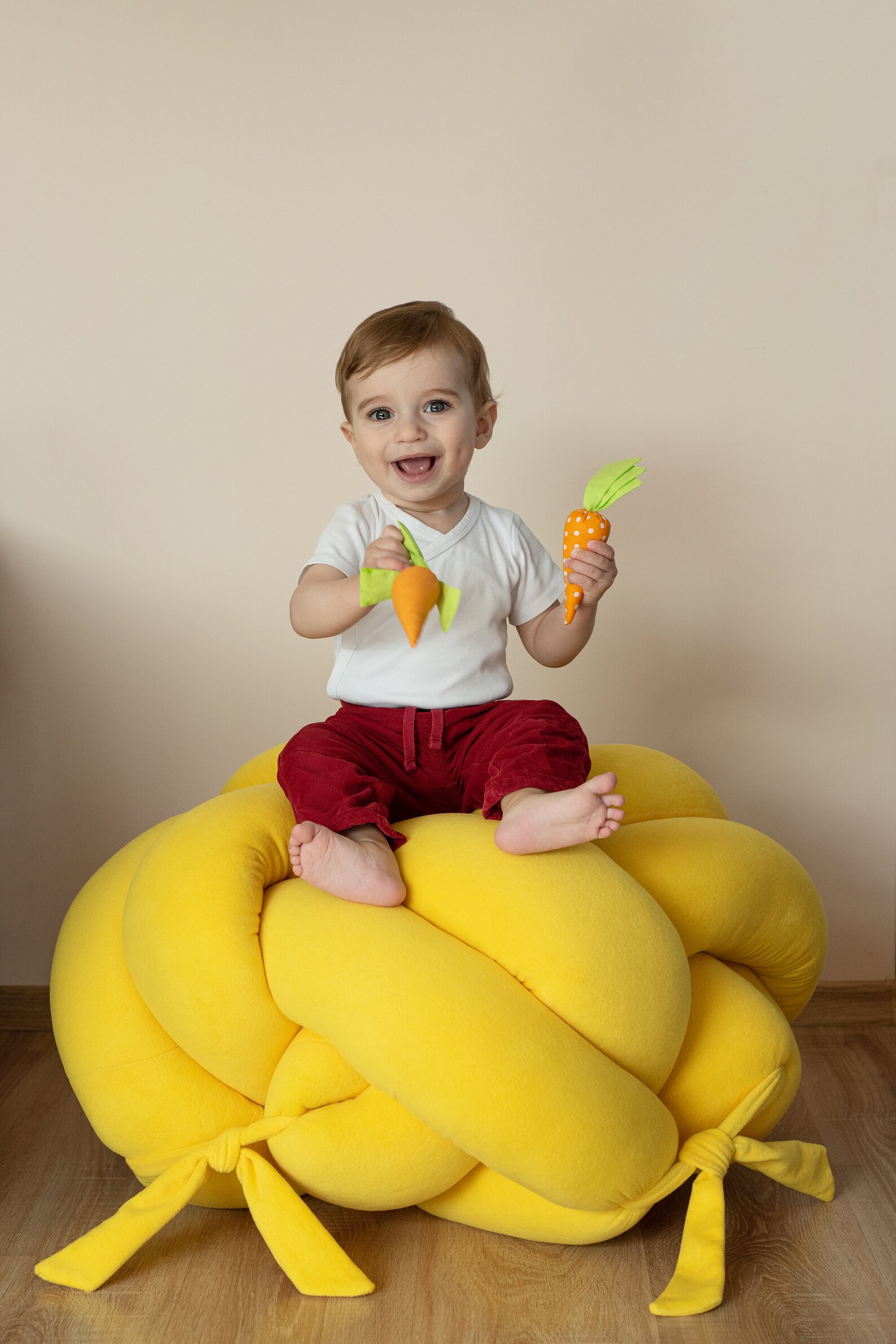Large Knot Floor Cushion in Yellow, Knot Floor Pillow, Modern Pouf, Large Pouf, Photo Prop