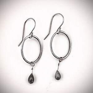 Sterling silver oval drop earrings with gray tundra sapphire beads