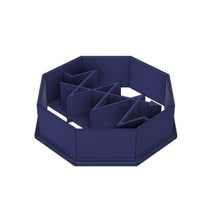 May include: A dark blue octagonal-shaped cookie cutter with a geometric design in the center.