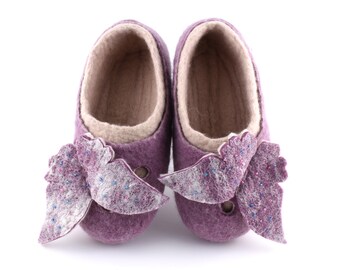 Hand felt slippers for girls, felt slippers with butterflies, fairy tale slippers, fairy slippers