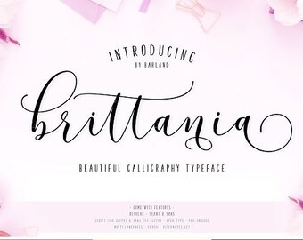 Brittania Font download, Digital font, Calligraphy font, Script Font, Handwritten font, Wedding font, Modern font, Swirly font