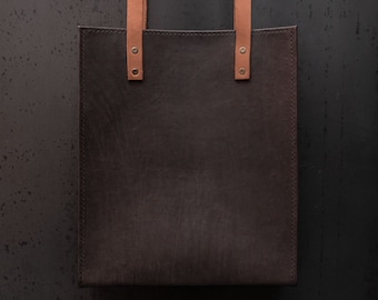 Minimal Handmade Italian Leather Tote bag , Minimal purse , Full grain Italian leather Tote bag , Handmade in Italy