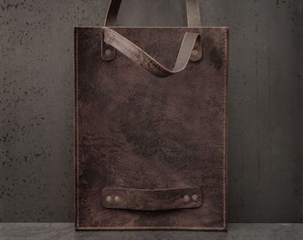 Minimal Handmade Italian Leather Tote bag , Minimal purse , Full grain Italian leather Tote bag , Handmade in Italy