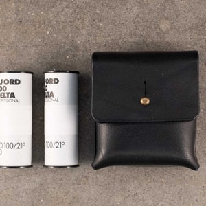 leather 120/35mm film pouch storing and transporting 2 rolls, entirely hand-stitched. Film holder , Film leather case Hand made in Italy