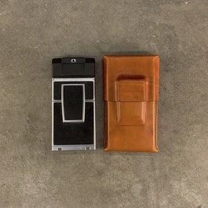 Vintage Polaroid SX70 SONAR hard case Tuscany leather ,entirely hand-stitched with removable strap, handmade in Italy , Sx70 handicraft bag.