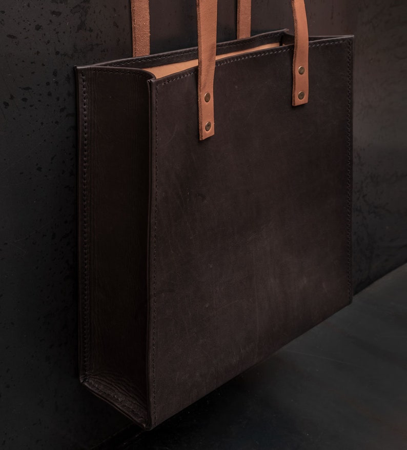 Minimal Handmade Italian Leather Tote bag , Minimal purse , Full grain Italian leather Tote bag , Handmade in Italy image 2