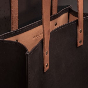 Minimal Handmade Italian Leather Tote bag , Minimal purse , Full grain Italian leather Tote bag , Handmade in Italy image 3